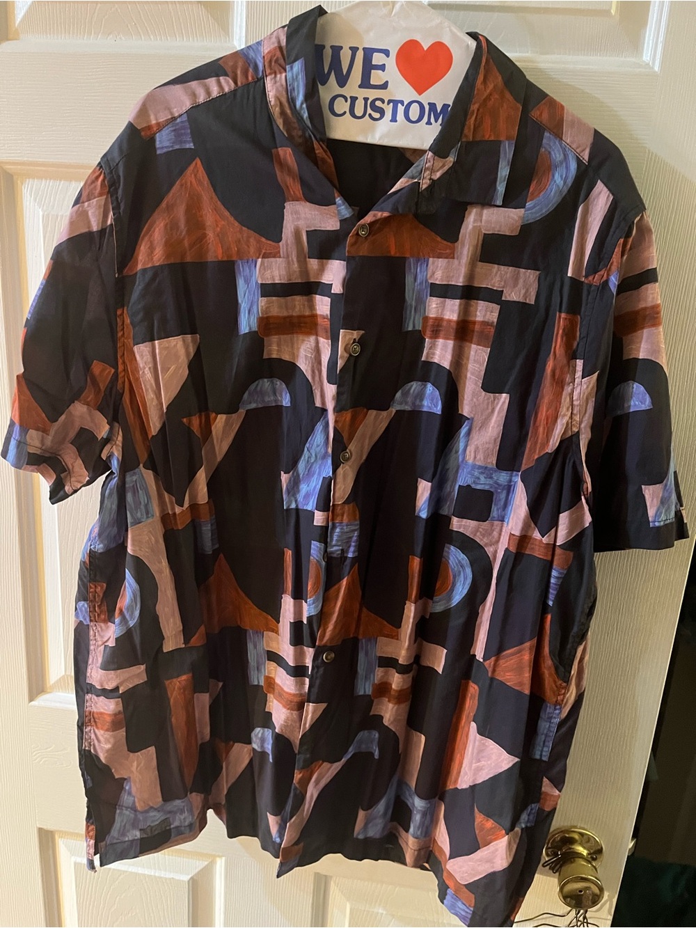 ASOS Black Abstract Geo Print Button-Down Shirt with Brown & Blue Accents